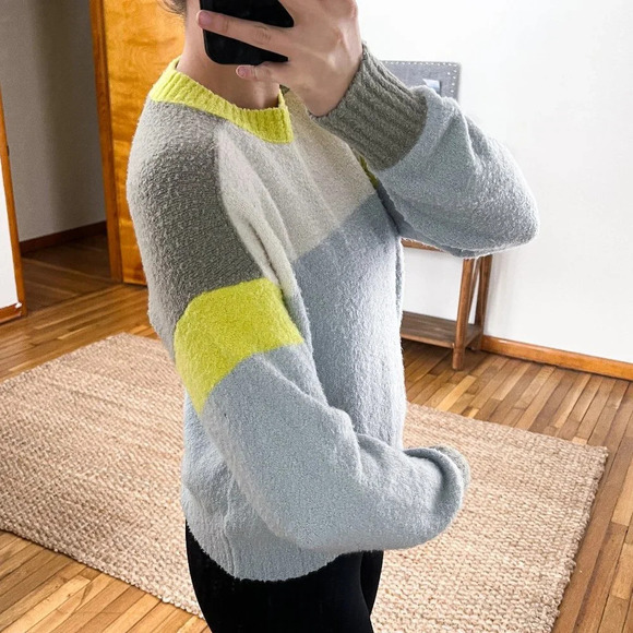 Rag & Bone Blue Green Colorblock Crew Neck Wool Blend Knit Pullover Sweater S - Picture 2 of 7